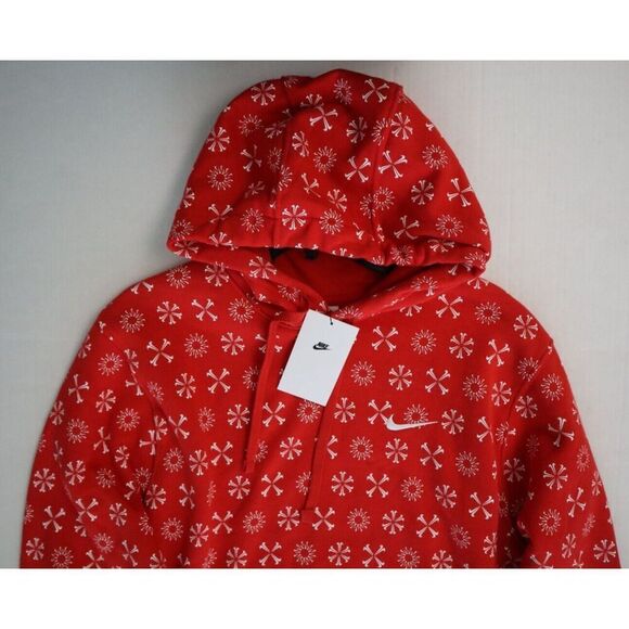 Nike FJ1635-657 Men's Sz S Red/White Sportswear Club Monogram Pullover Hoodie - Picture 8 of 10